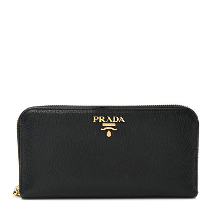 Prada Daino Bi-Color Zip Around Wallet Black Fuoco 1 of 14
