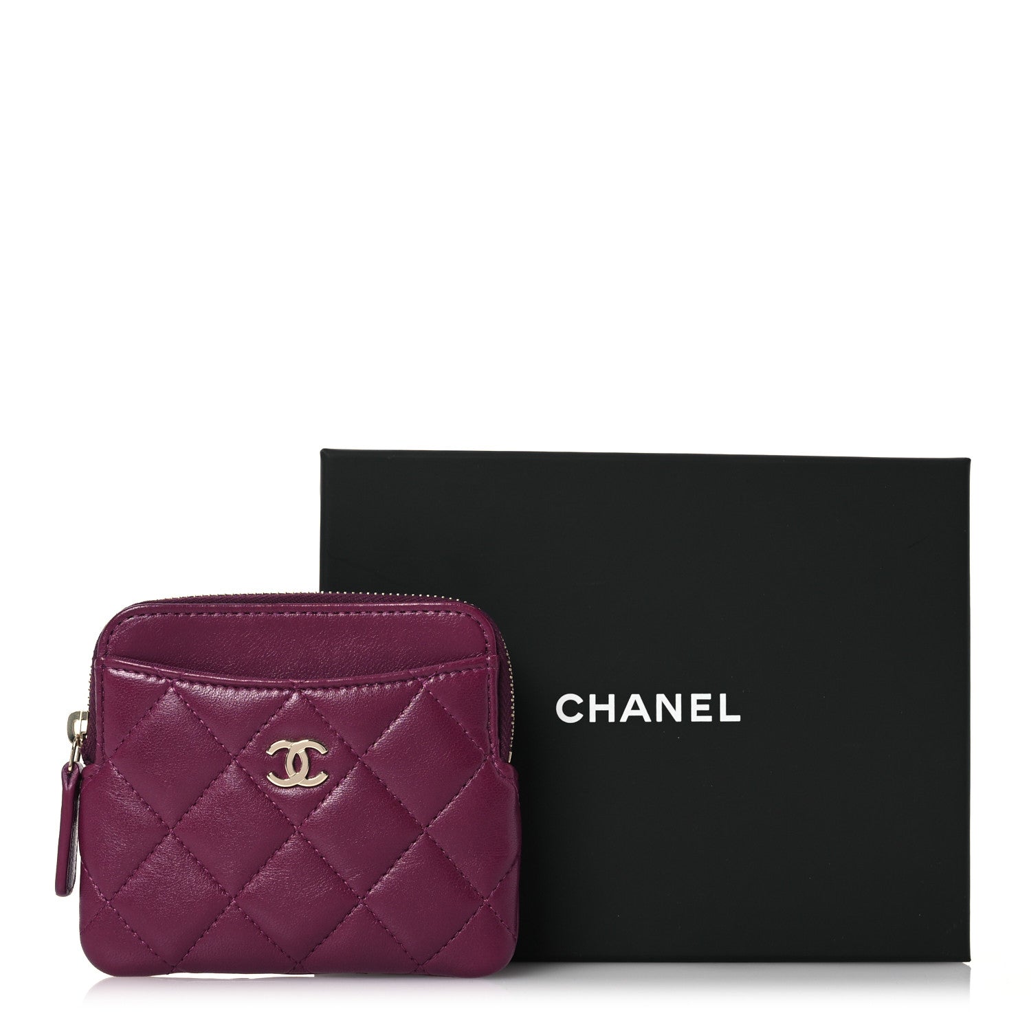Chanel Lambskin Quilted Zip Card Holder Wallet Dark Purple 10 of 10