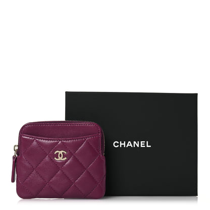 Chanel Lambskin Quilted Zip Card Holder Wallet Dark Purple 10 of 10