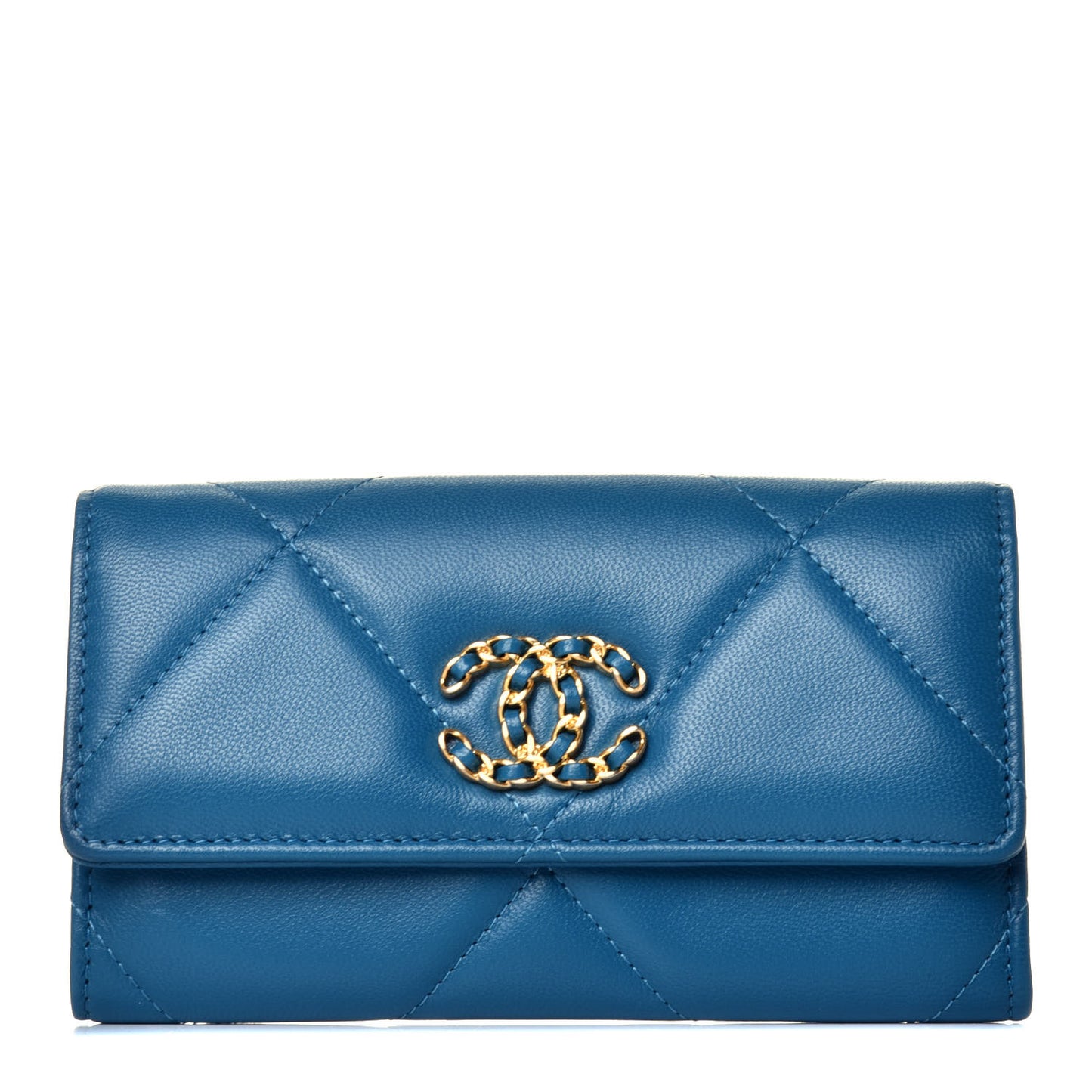 Goatskin Quilted Chanel 19 Flap Wallet Turquoise