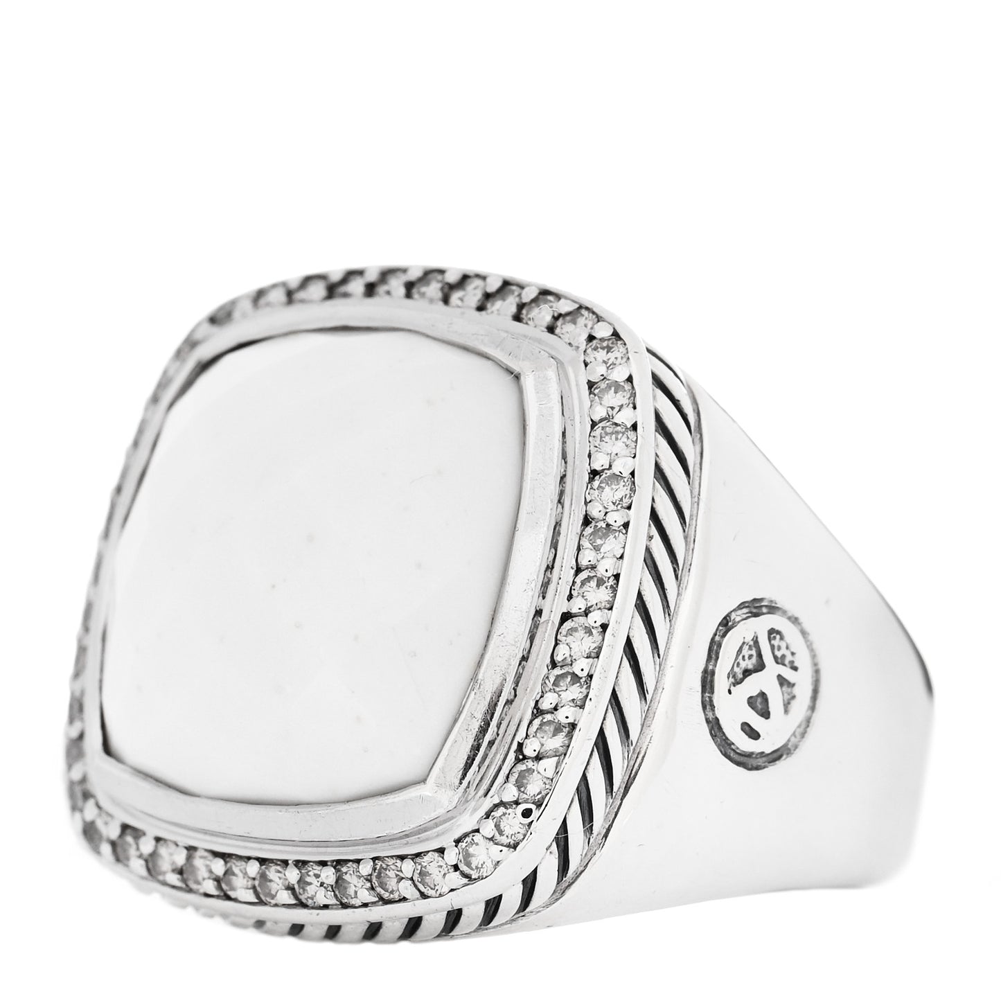 Sterling Silver Diamond White Agate 14mm Albion Ring 54 7