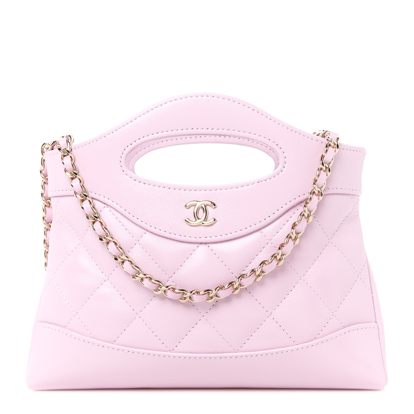 Shiny Crumpled Calfskin Quilted Nano 31 Shopping Bag Light Pink