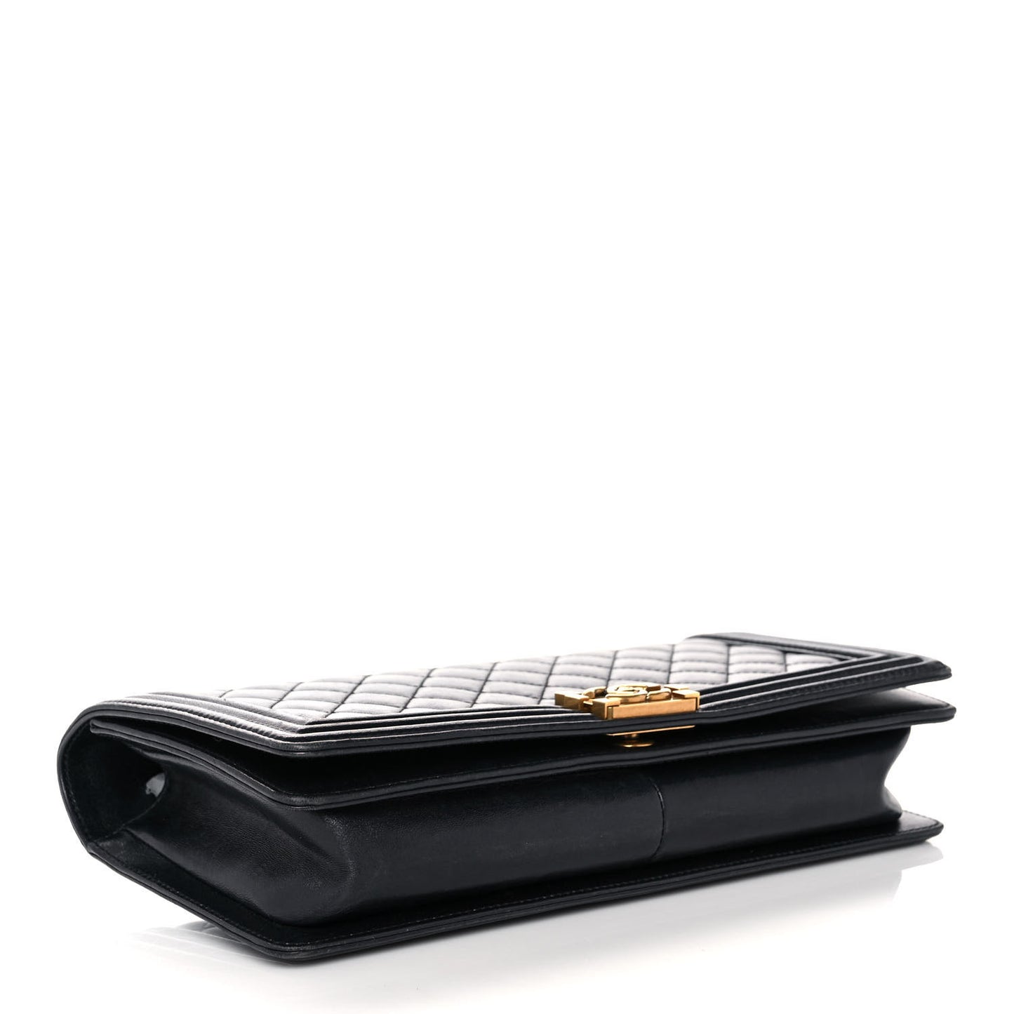 Lambskin Quilted Boy Flap Clutch Black