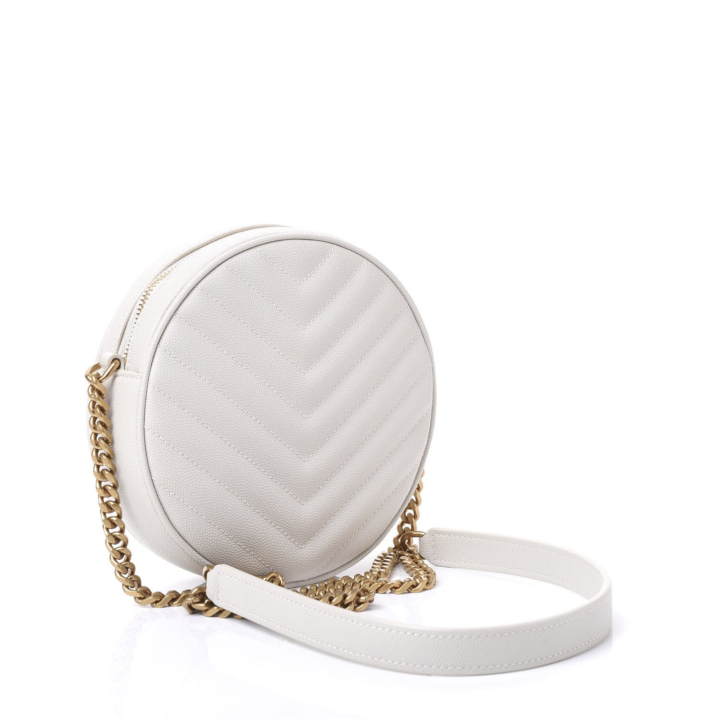 Grain De Poudre Matelasse Chevron Quilted Round Vinyle Camera Bag White
