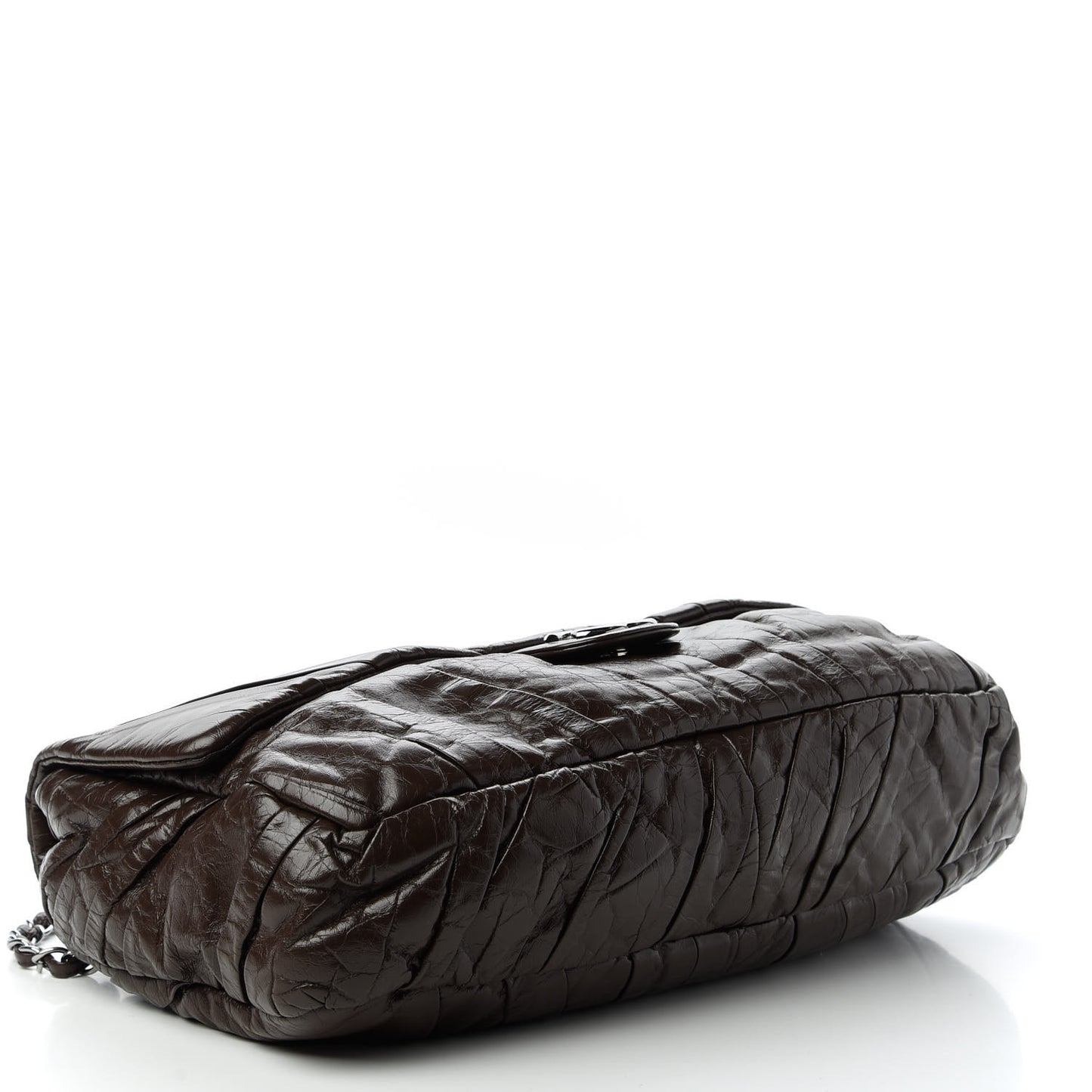Glazed Calfskin Twisted Maxi Flap Dark Brown
