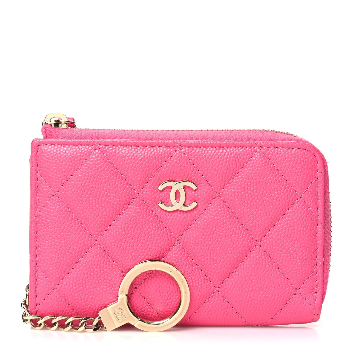 Caviar Quilted Zipped Key Holder Case Pink