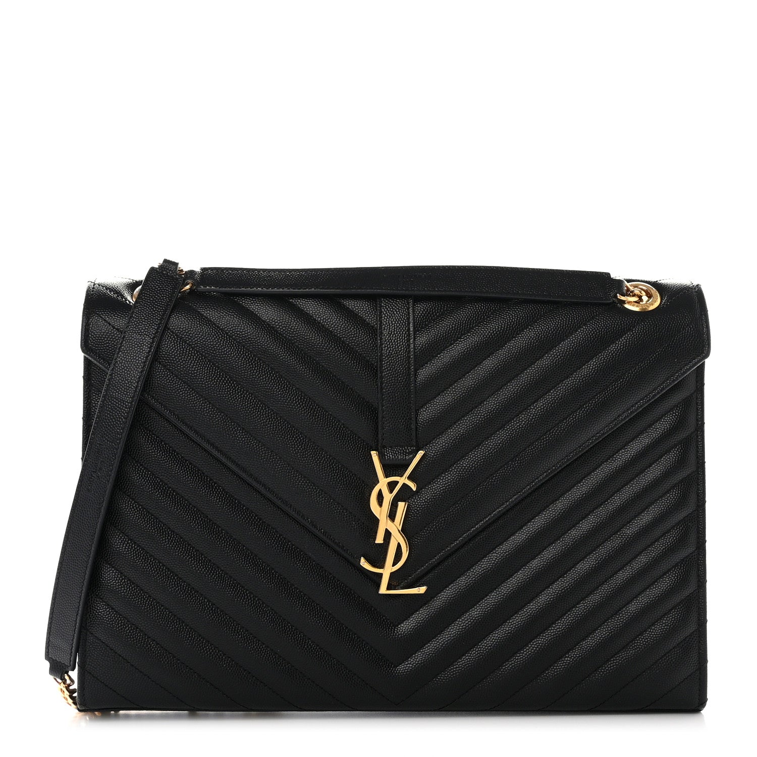 Saint Laurent Grain De Poudre Matelasse Chevron Large Monogram Satchel Black 1 of 11
