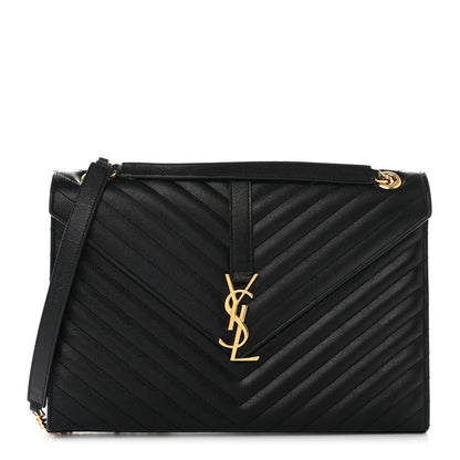 Saint Laurent Grain De Poudre Matelasse Chevron Large Monogram Satchel Black 1 of 11