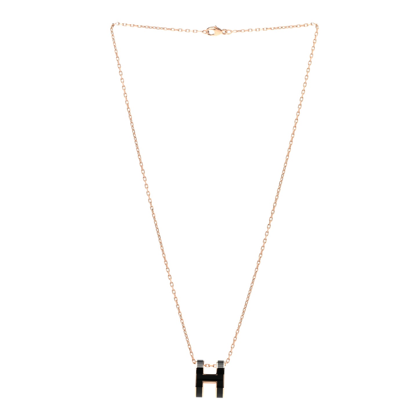 Lacquered Rose Gold Pop H Pendant Necklace Black