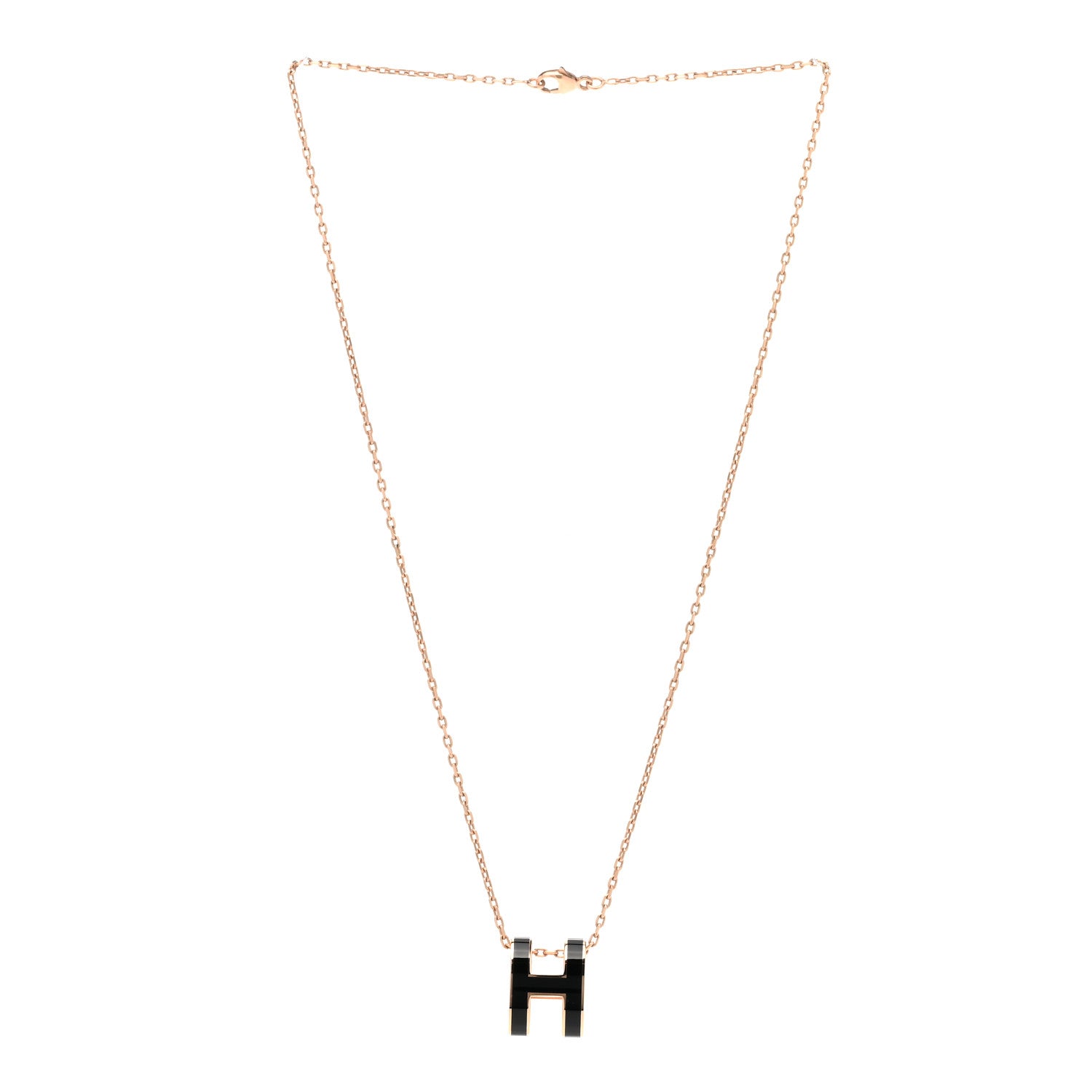 Hermes Lacquered Rose Gold Pop H Pendant Necklace Black 3 of 7