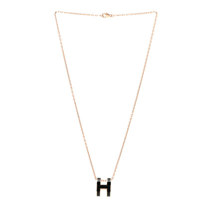 Hermes Lacquered Rose Gold Pop H Pendant Necklace Black 3 of 7