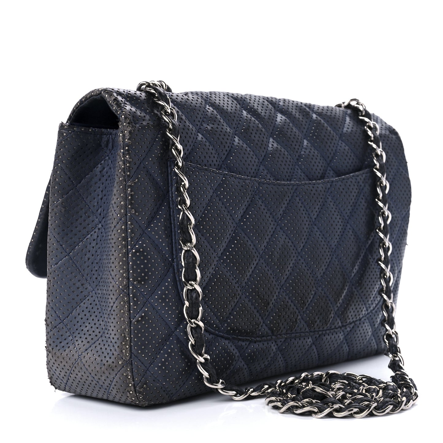 Lambskin Perforated Jumbo Single Flap Blue