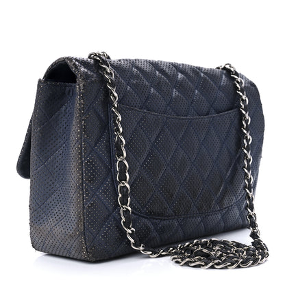 Chanel Lambskin Perforated Jumbo Single Flap Blue 3 of 15