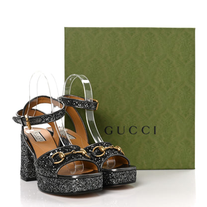 Gucci Glitter Nappa Silk Lady Horsebit 60mm Platform Sandals 37 Light Grey Anthracite 9 of 9