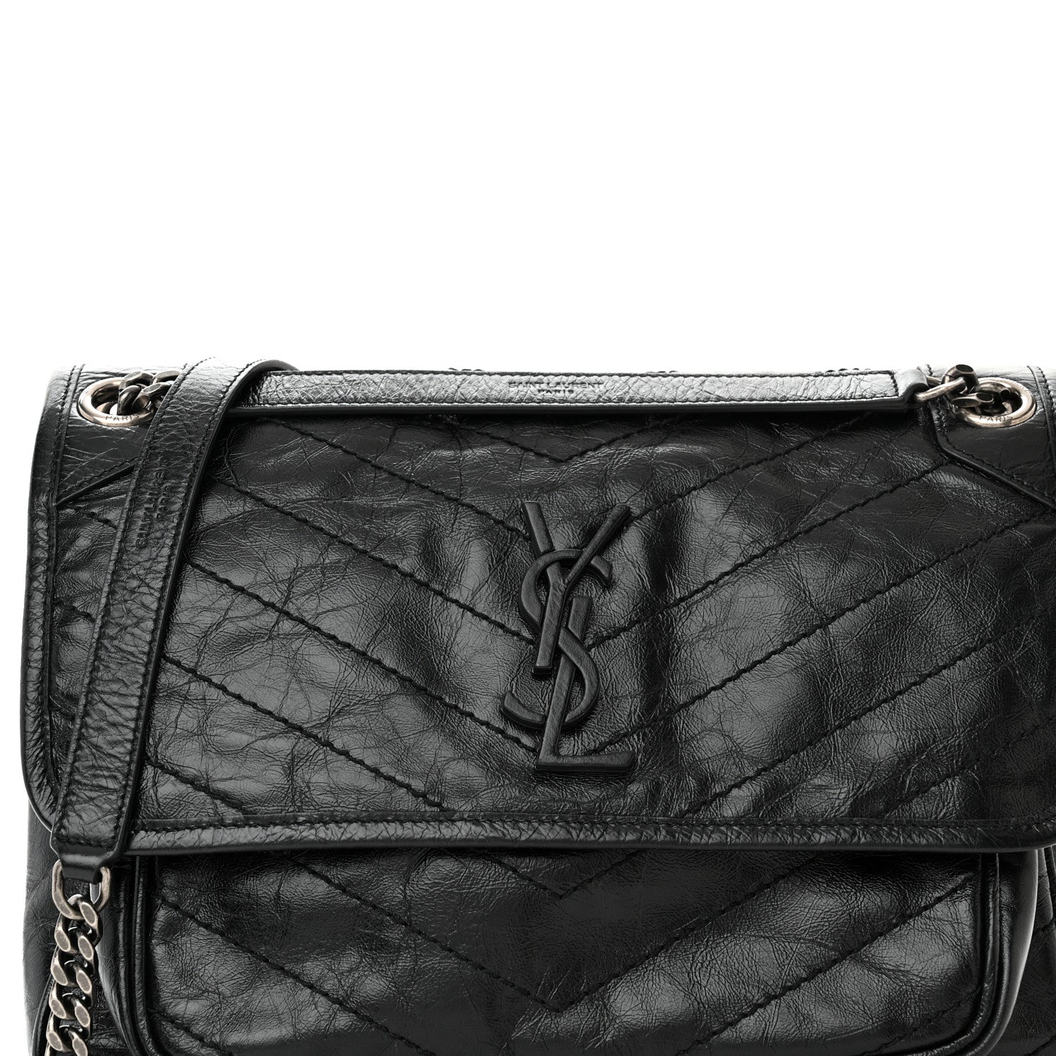 Saint Laurent Crinkled Calfskin Matelasse Monogram Medium Niki Chain Satchel Black 8 of 10