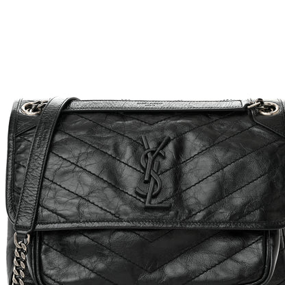 Saint Laurent Crinkled Calfskin Matelasse Monogram Medium Niki Chain Satchel Black 8 of 10