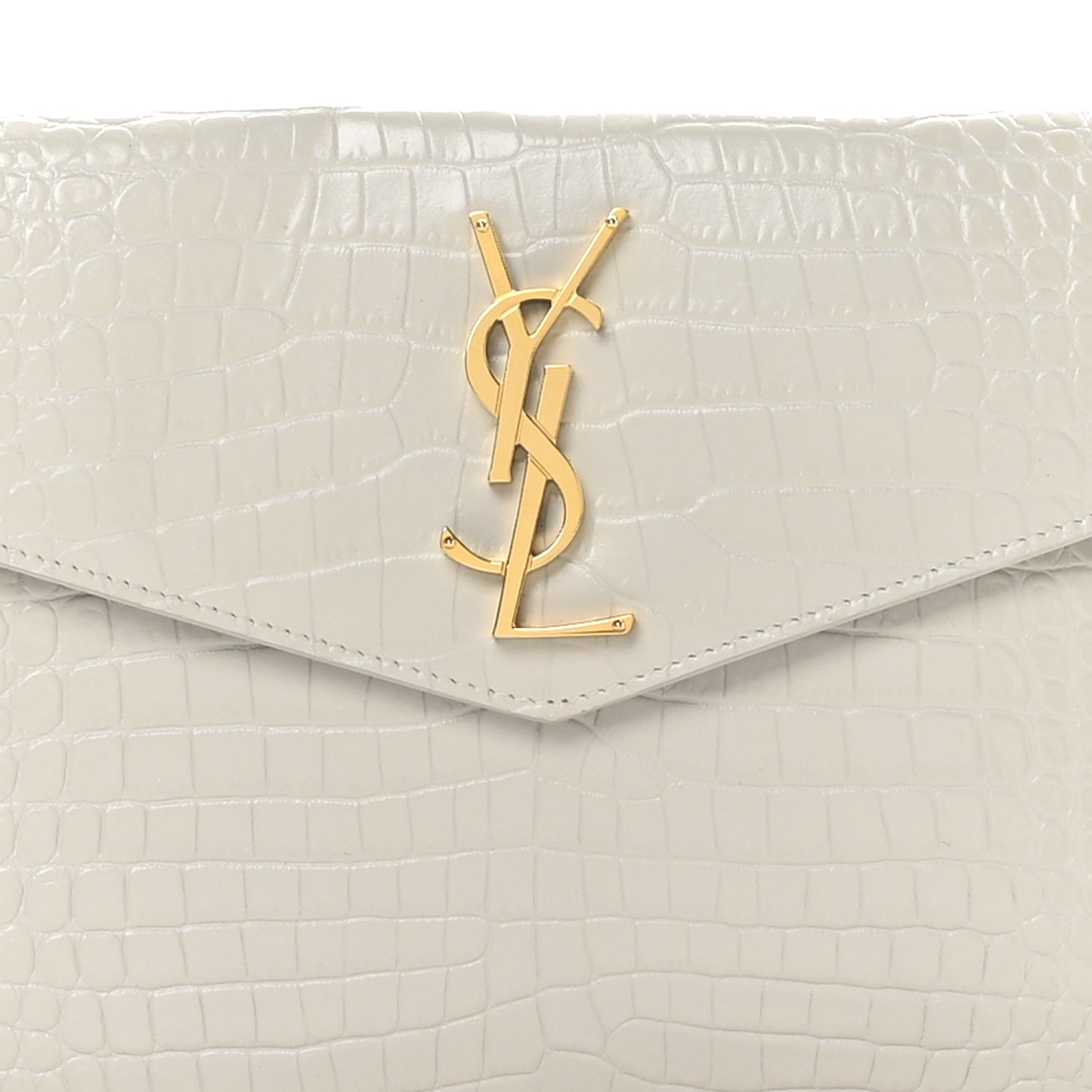 Calfskin Crocodile Embossed Uptown Monogram Pouch Crema Soft