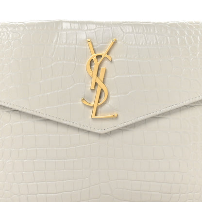 Saint Laurent Calfskin Crocodile Embossed Uptown Monogram Pouch Crema Soft 7 of 7