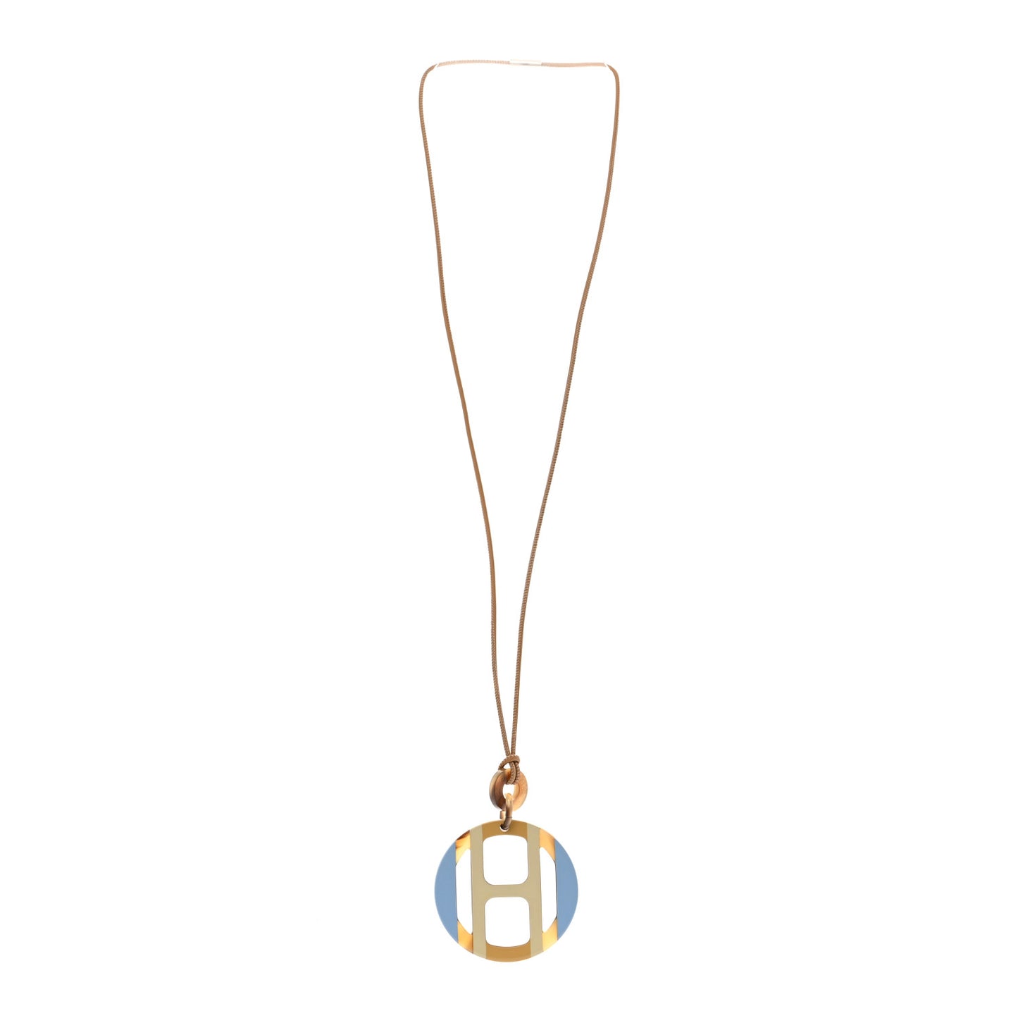 Buffalo Horn Lacquer H Equipe Pendant Necklace Bleu Chardon