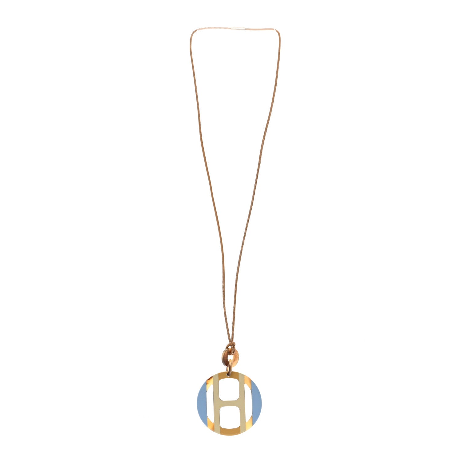 Hermes Buffalo Horn Lacquer H Equipe Pendant Necklace Bleu Chardon 3 of 7