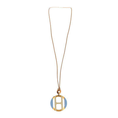 Hermes Buffalo Horn Lacquer H Equipe Pendant Necklace Bleu Chardon 3 of 7