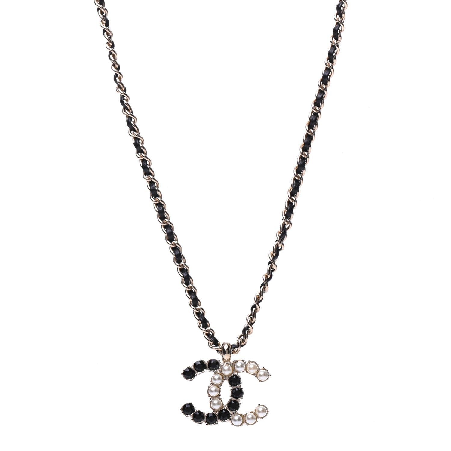 Chanel Lambskin Resin Pearl Dazzling Domino Short Necklace Gold Black 1 of 6