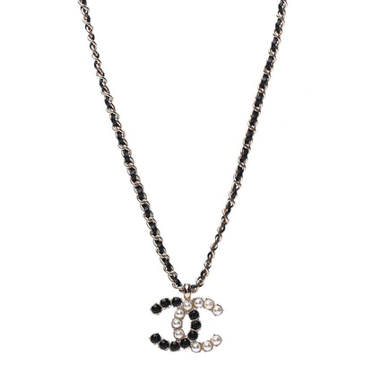 Chanel Lambskin Resin Pearl Dazzling Domino Short Necklace Gold Black 1 of 6