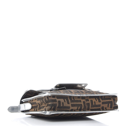 Fendi Metallic Calfskin Zucca Shoulder Bag Silver Tobacco 4 of 9