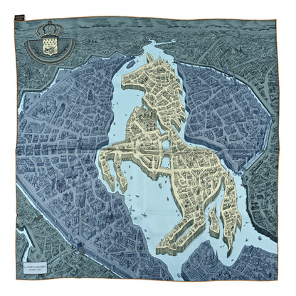 Hermes Silk Twill La Cite Cavaliere Scarf 90 Vert Argile Gris 1 of 3