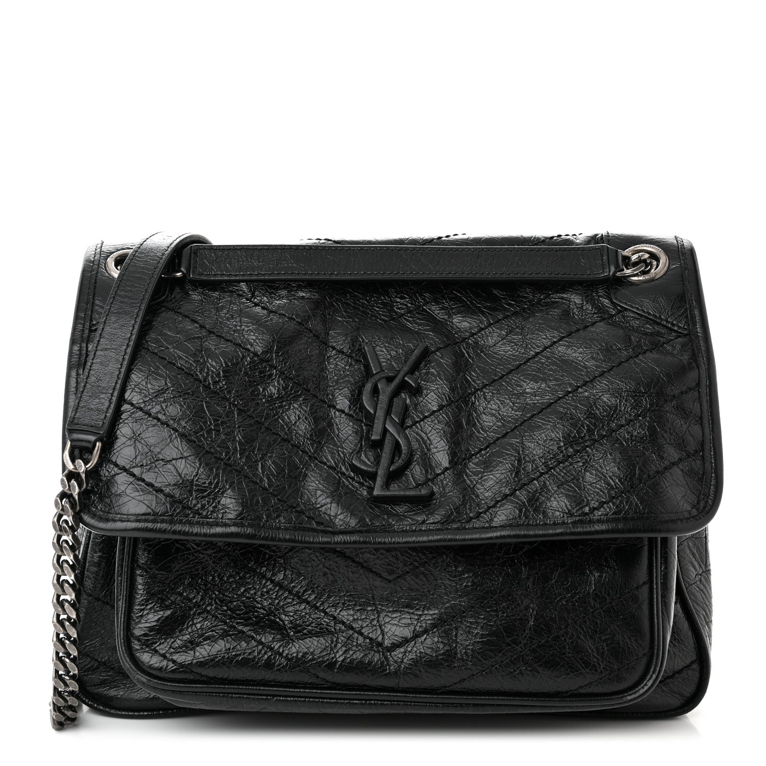 Saint Laurent Crinkled Calfskin Matelasse Monogram Medium Niki Chain Satchel Black 1 of 10