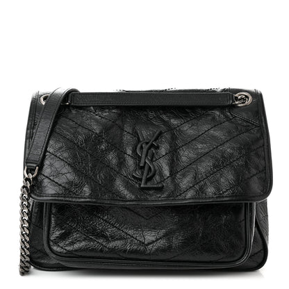 Saint Laurent Crinkled Calfskin Matelasse Monogram Medium Niki Chain Satchel Black 1 of 10