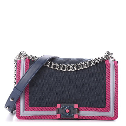 Chanel Canvas Quilted Medium Fluo Boy Flap Dark Navy Fuchsia Grey 1 of 10