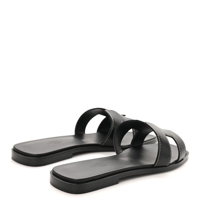 Hermes Box Calfskin Oran Sandals 38 Black 5 of 10