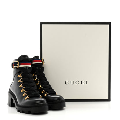 Gucci Calfskin Sylvie Web Lace Up Combat Boots 35.5 Black 11 of 11