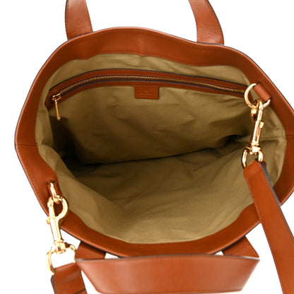 Gucci Vintage Canvas Calfskin Web Flat Tote Sand Light Cuir 5 of 10
