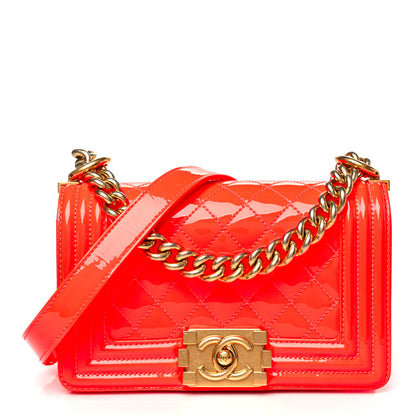 Chanel Patent Calfskin Quilted Small Boy Flap Orange 1 of 11