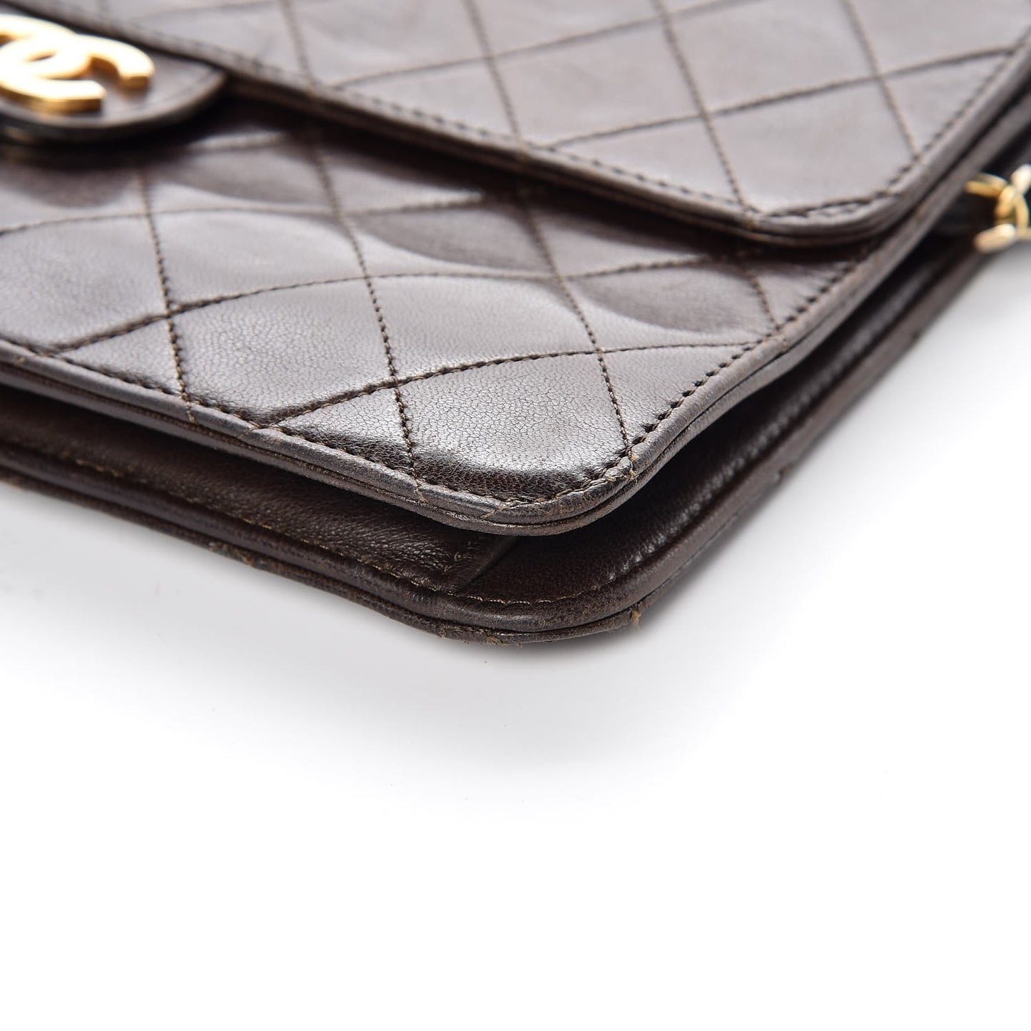 Lambskin Quilted Small Single Flap Brown