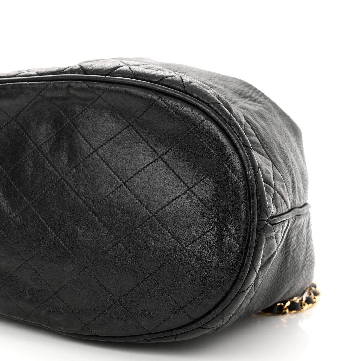 Chanel Grained Calfskin Lambskin Quilted Drawstring Bucket Bag Black 11 of 11