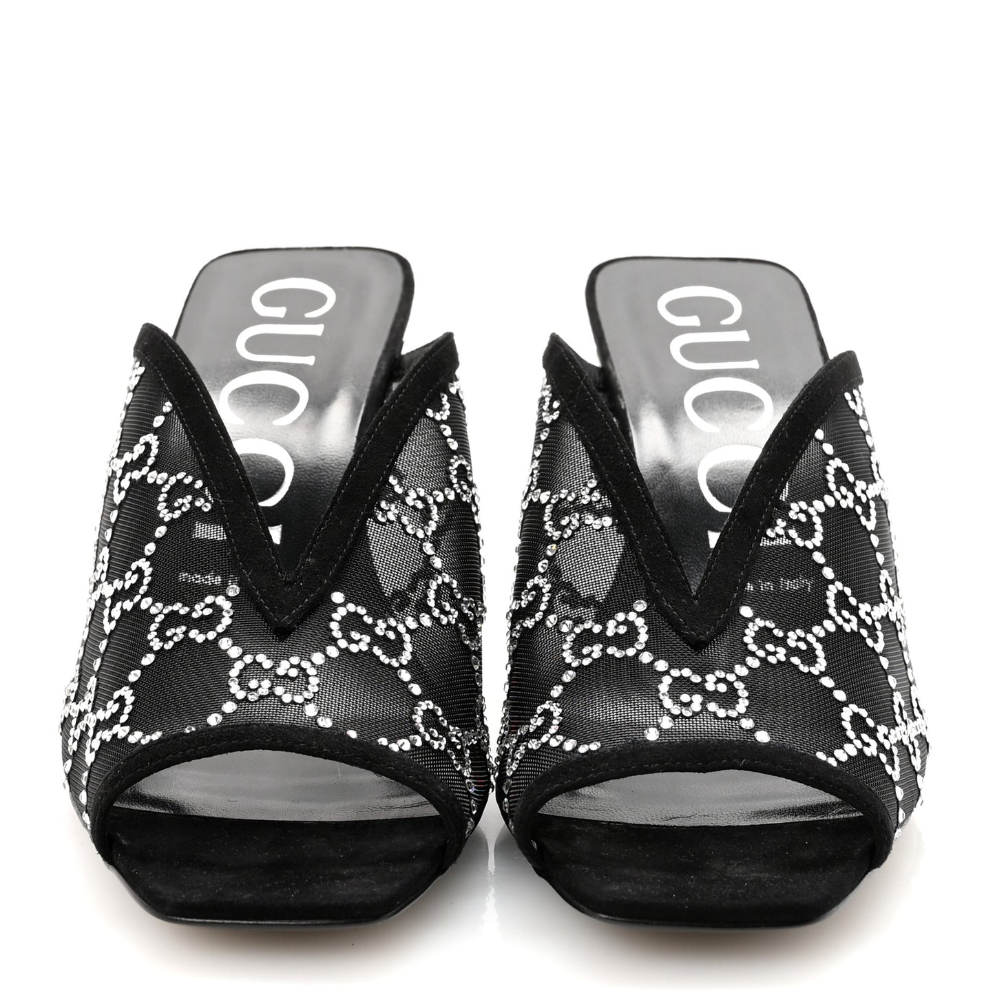 Tela Retino Kid Scamosciato Crystal GG Monogram Square G 95mm Slide Sandals 40 Black