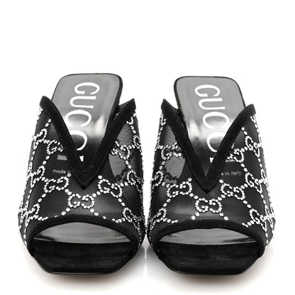 Gucci Tela Retino Kid Scamosciato Crystal GG Monogram Square G 95mm Slide Sandals 40 Black 3 of 9
