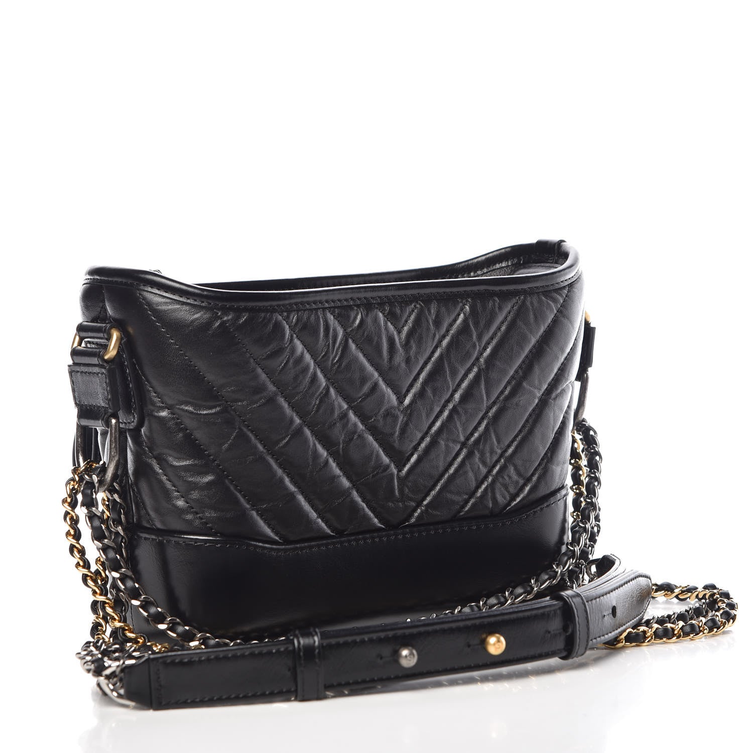 Chanel Aged Calfskin Chevron Quilted Small Gabrielle Hobo Black 3 of 10