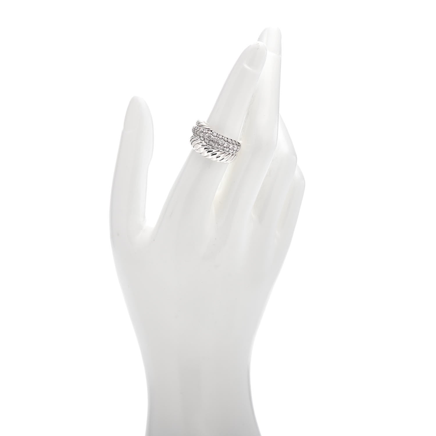 David Yurman Sterling Silver Diamond Thoroughbred Cable Wrap Ring 54 7 2 of 5