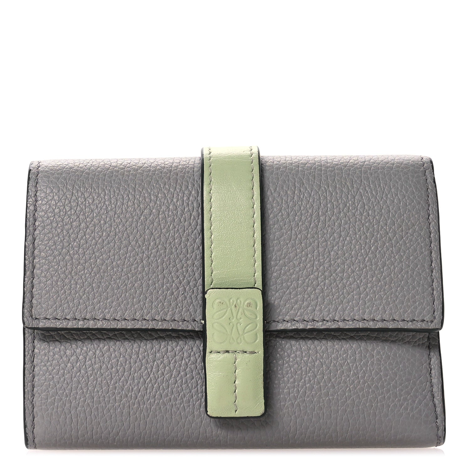 Loewe Grained Calfskin Small Vertical Wallet Pearl Grey Light Pale Green 1 of 9