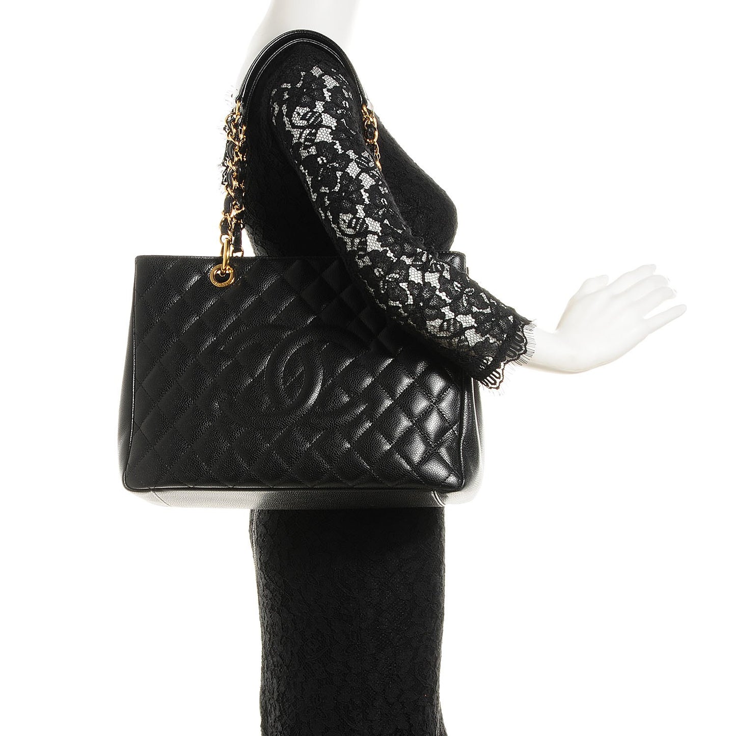 Caviar Quilted Grand Shopping Tote GST Black