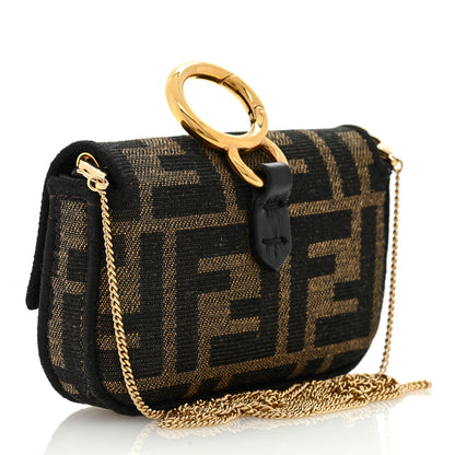 Fendi Fabric Jacquard FF 1974 Nano Baguette Charm Tobacco Moro Black 2 of 8