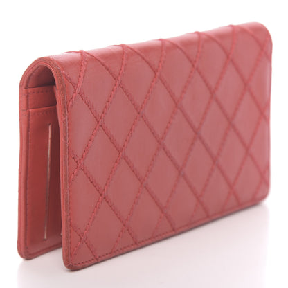 Chanel Lambskin Double Stitch Quilted Yen Wallet Red 3 of 13