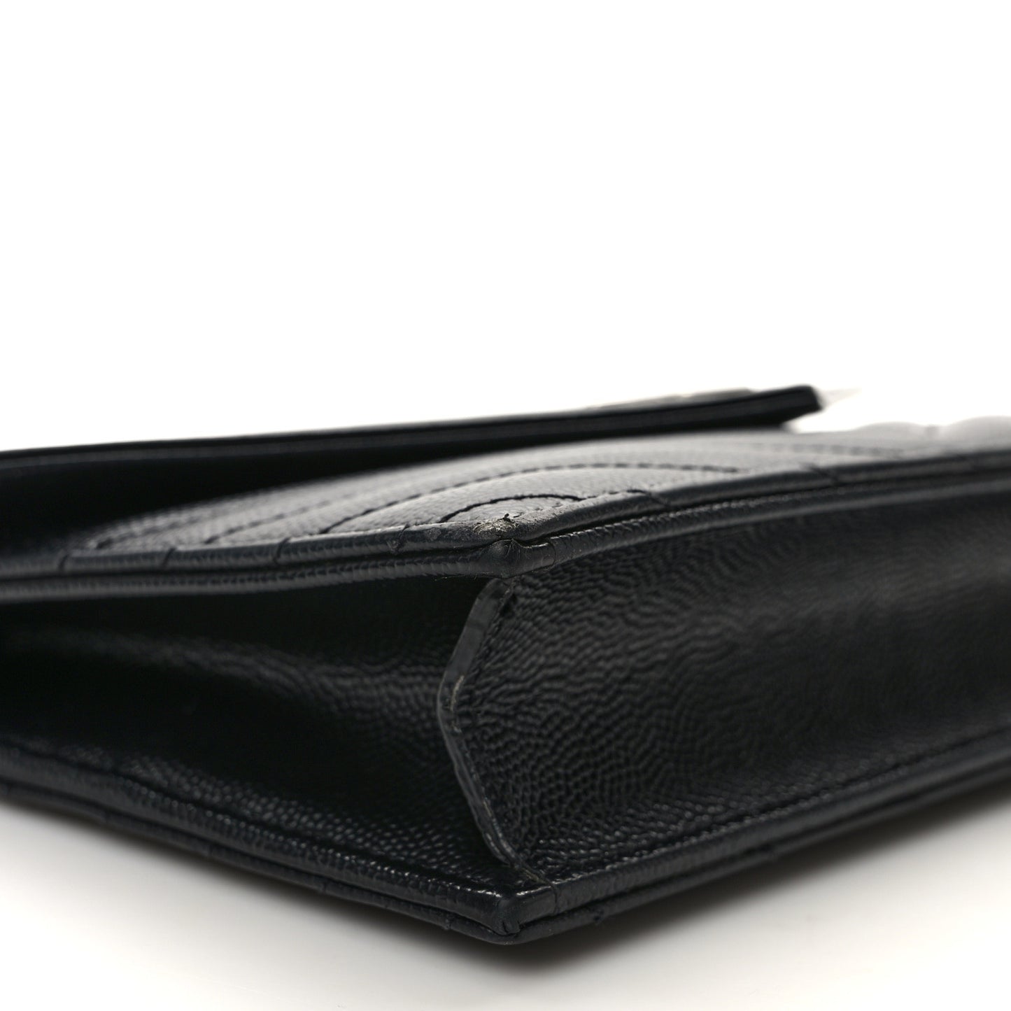 Grain De Poudre Matelasse Chevron Monogram Envelope Chain Wallet Black