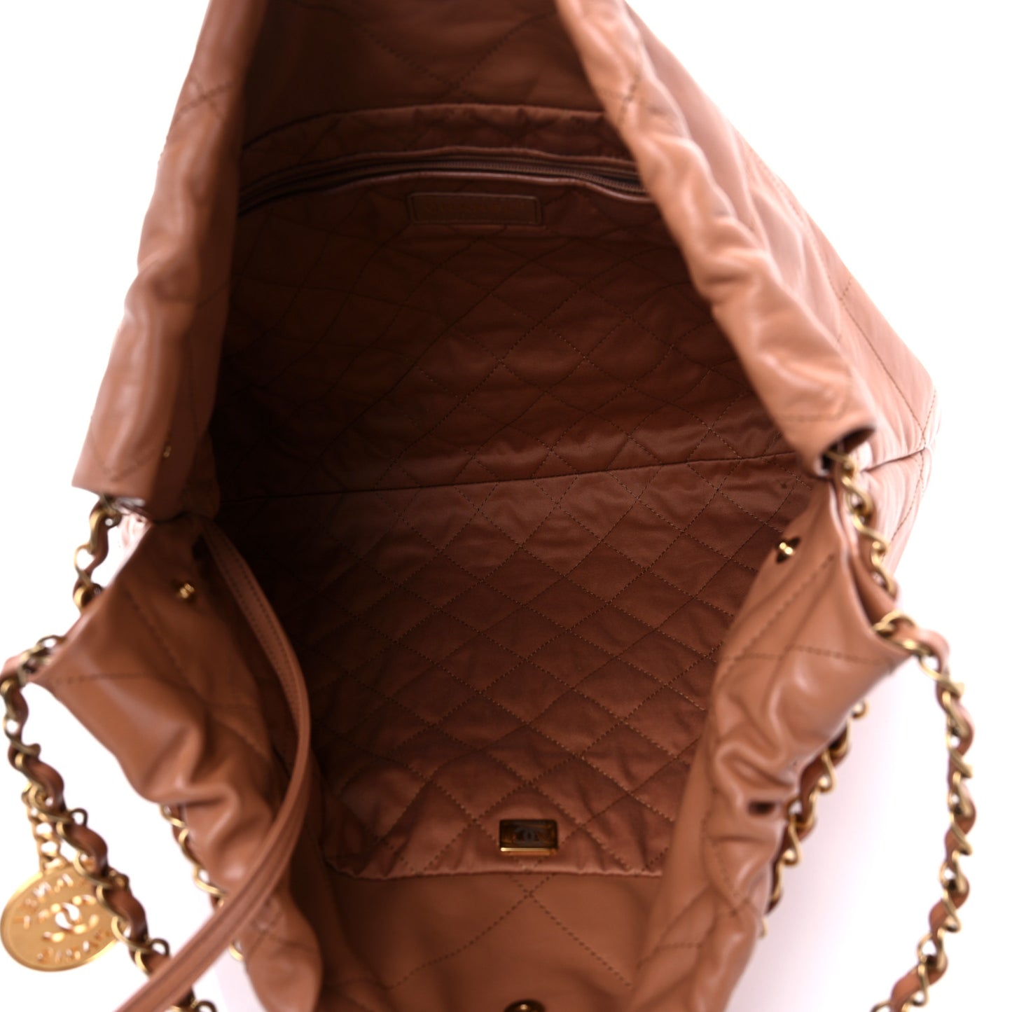 Shiny Calfskin Quilted Chanel 22 Camel