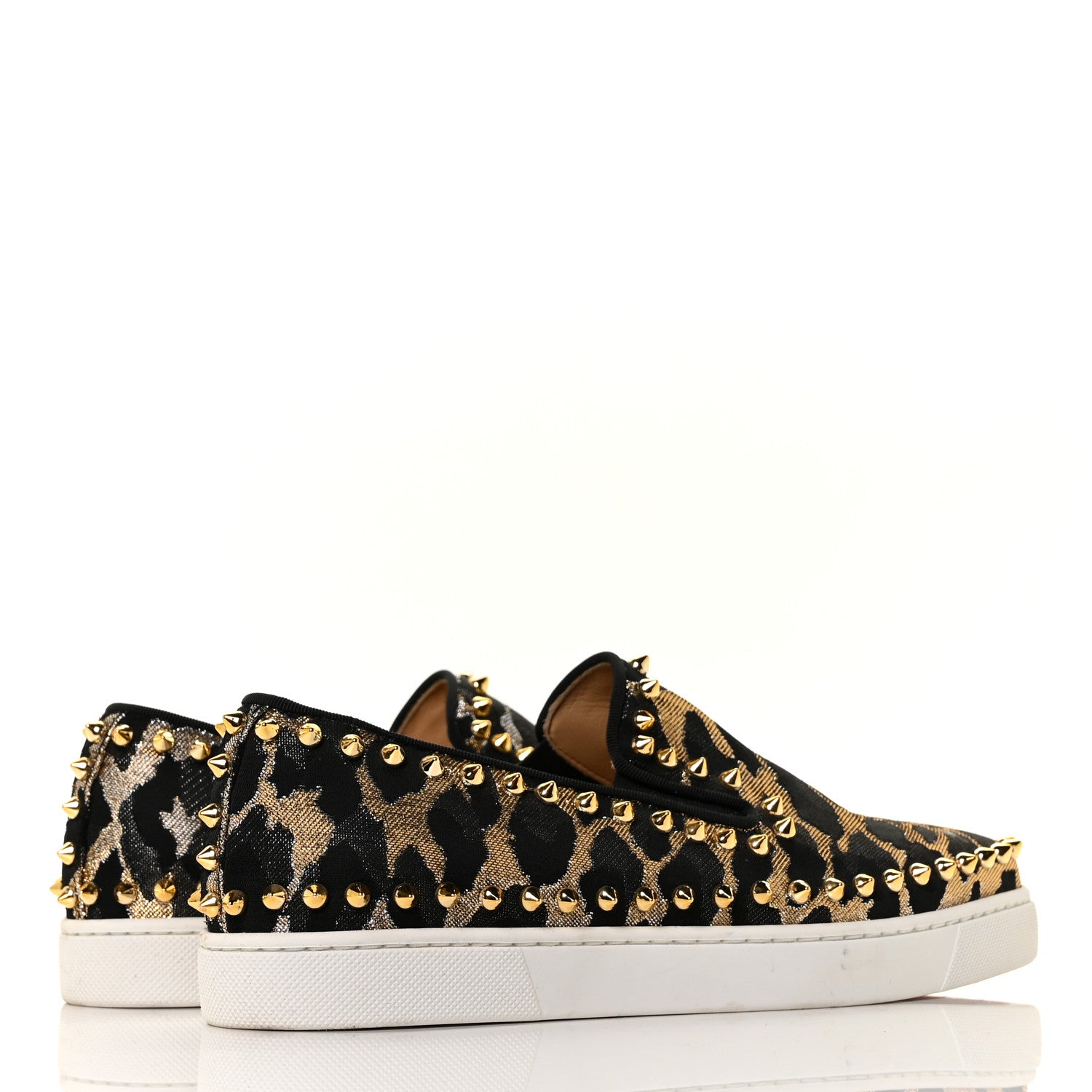 Christian Louboutin Metallic Lurex Studded Feline Womens Pik Boat Flats 38 Black Gold 4 of 7