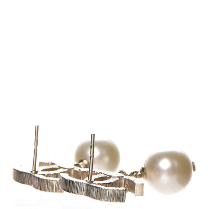 Chanel Crystal Pearl CC Drop Earrings Gold 3 of 5